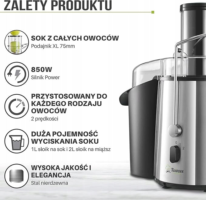 Centrifugal Juicer Twinzee 850W 2 Speeds – Fast and Efficient Brand Twinzee