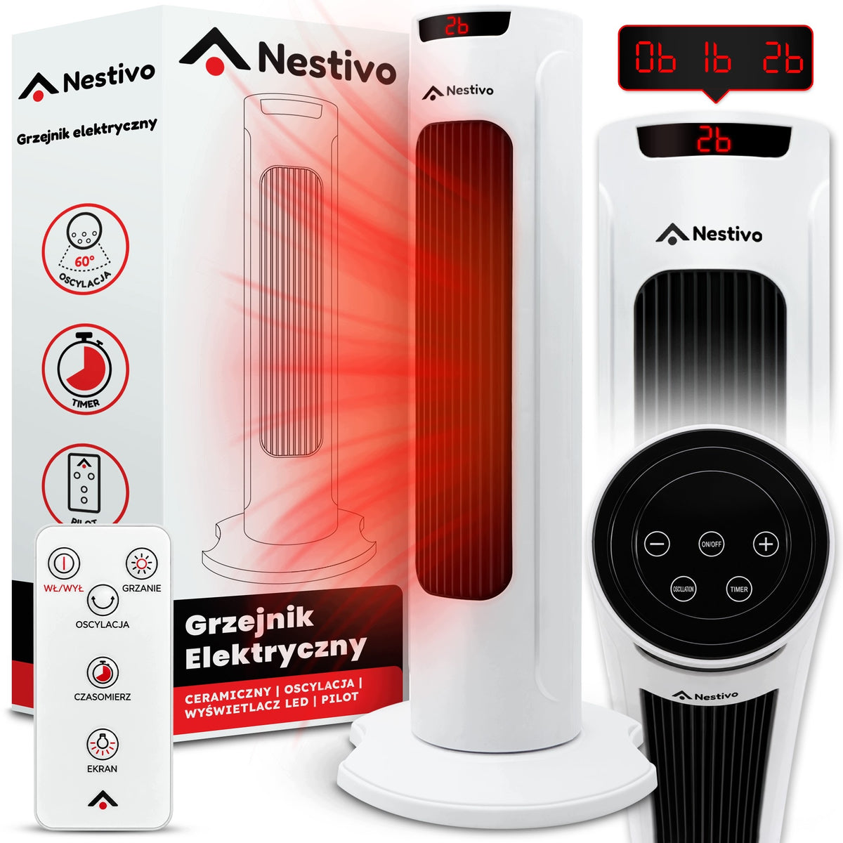 Ceramic Fan Nestivo 2000W PTC Electric Heater LED Remote Control