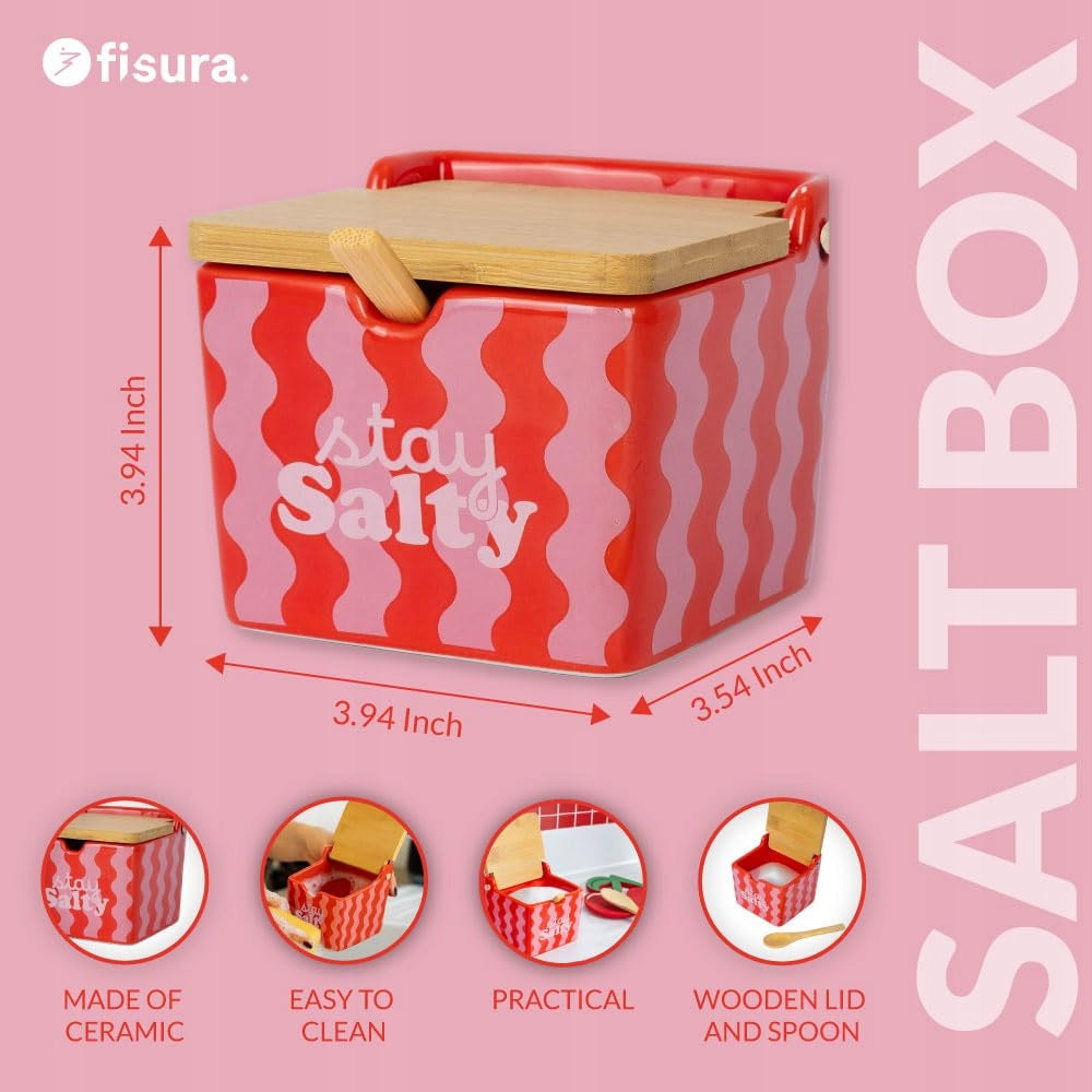 Ceramic Salt shaker with Lid and Teaspoon 680 ml Pink Brand Fisura
