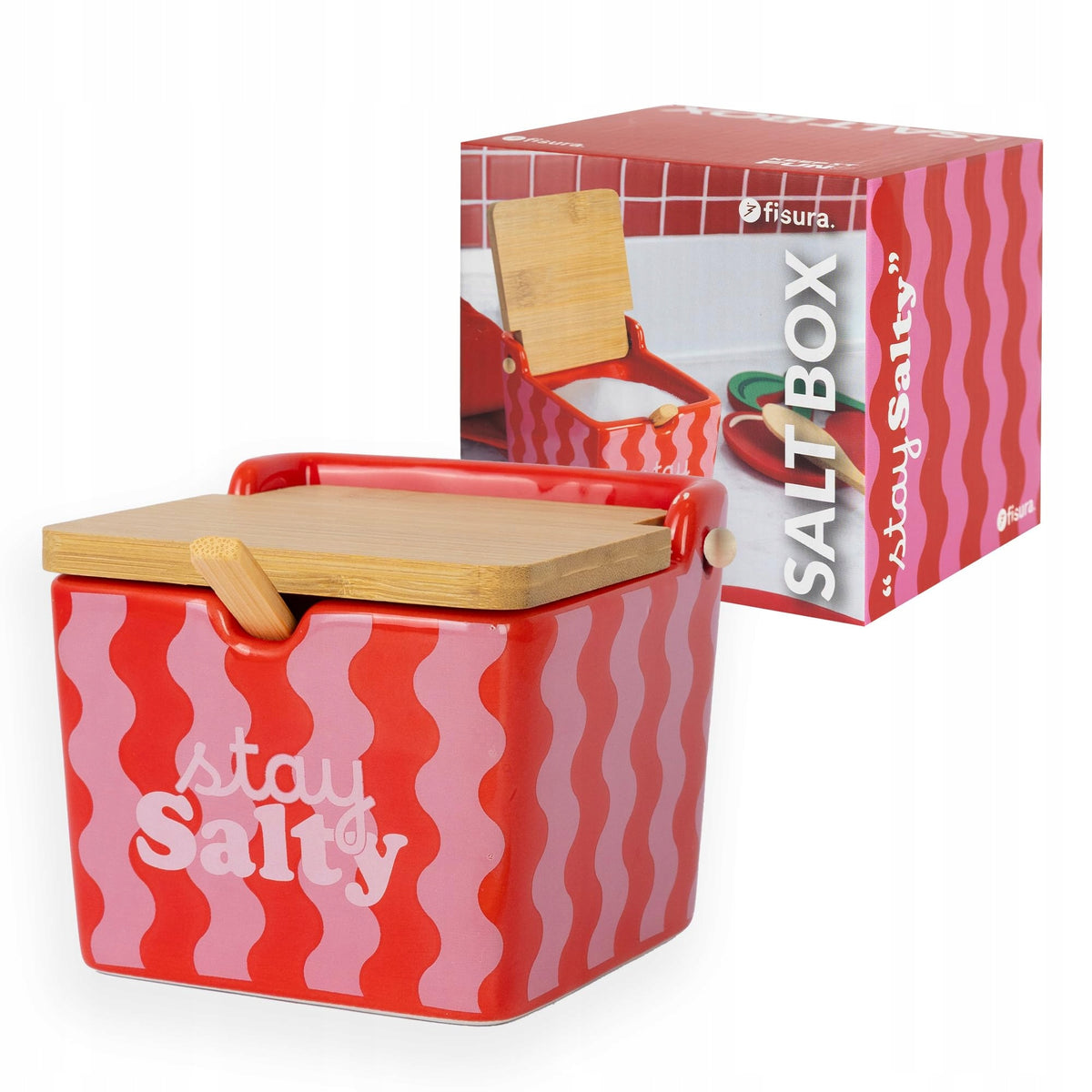 Ceramic Salt shaker with Lid and Teaspoon 680 ml Pink