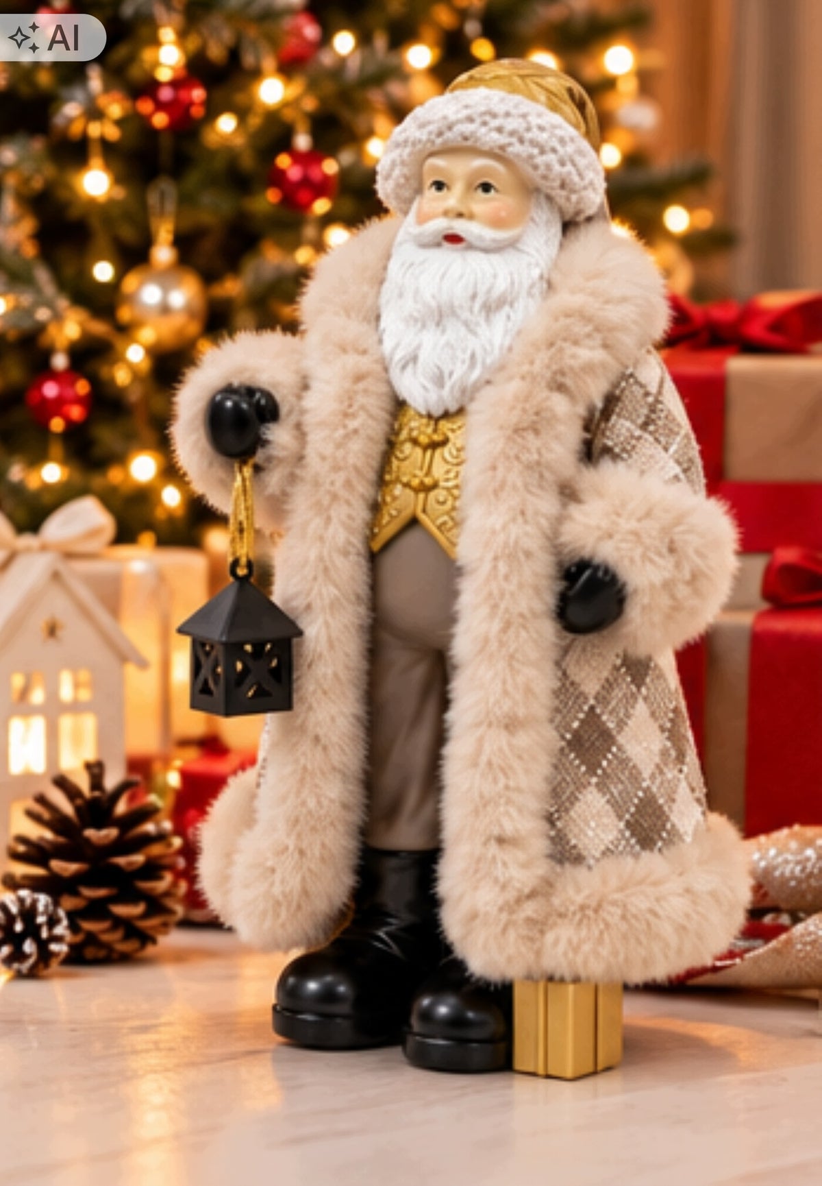 Ceramic Santa Claus Figurine 30 cm Beige Christmas Ornament Packaging status original