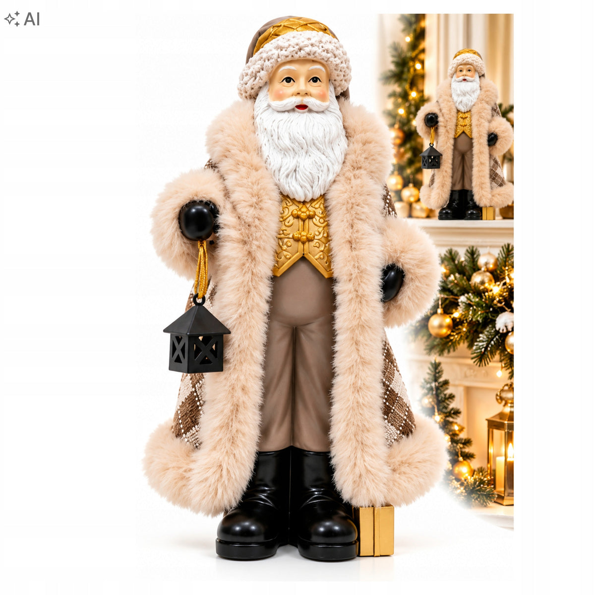 Ceramic Santa Claus Figurine 30 cm Beige Christmas Ornament
