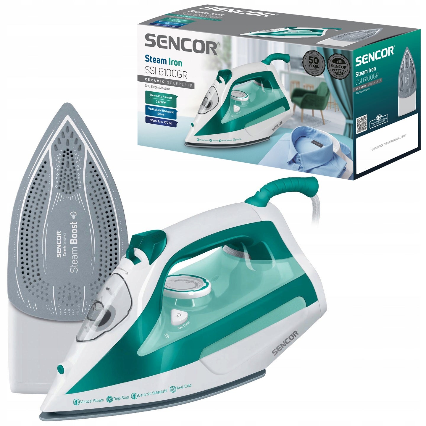 Ceramic Steam Iron Sencor SSI6100GR 2600W 470ml Self-Cleaning Steam Manufacturer code SSI 6100GR