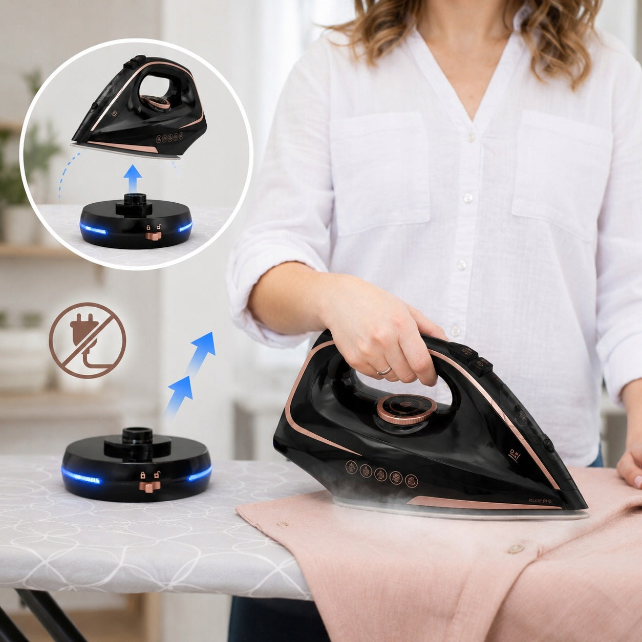 Ceramic WIRELESS Steam Iron 2200W 2in1 LED STATION Without Cable Packaging status original