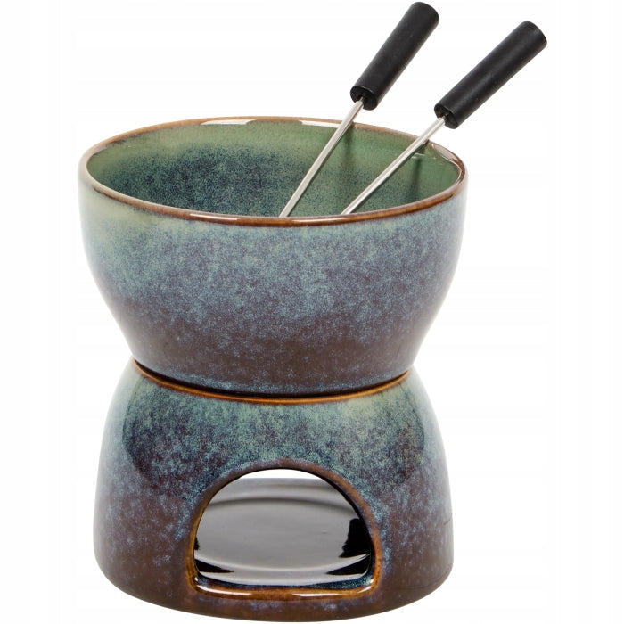 Ceramic fondue set with 2 forks