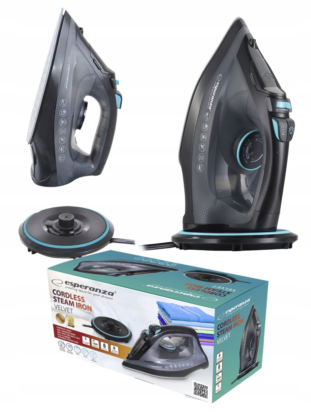 Ceramic iron ESPERANZA Velvet 2600W steam wireless Packaging status original