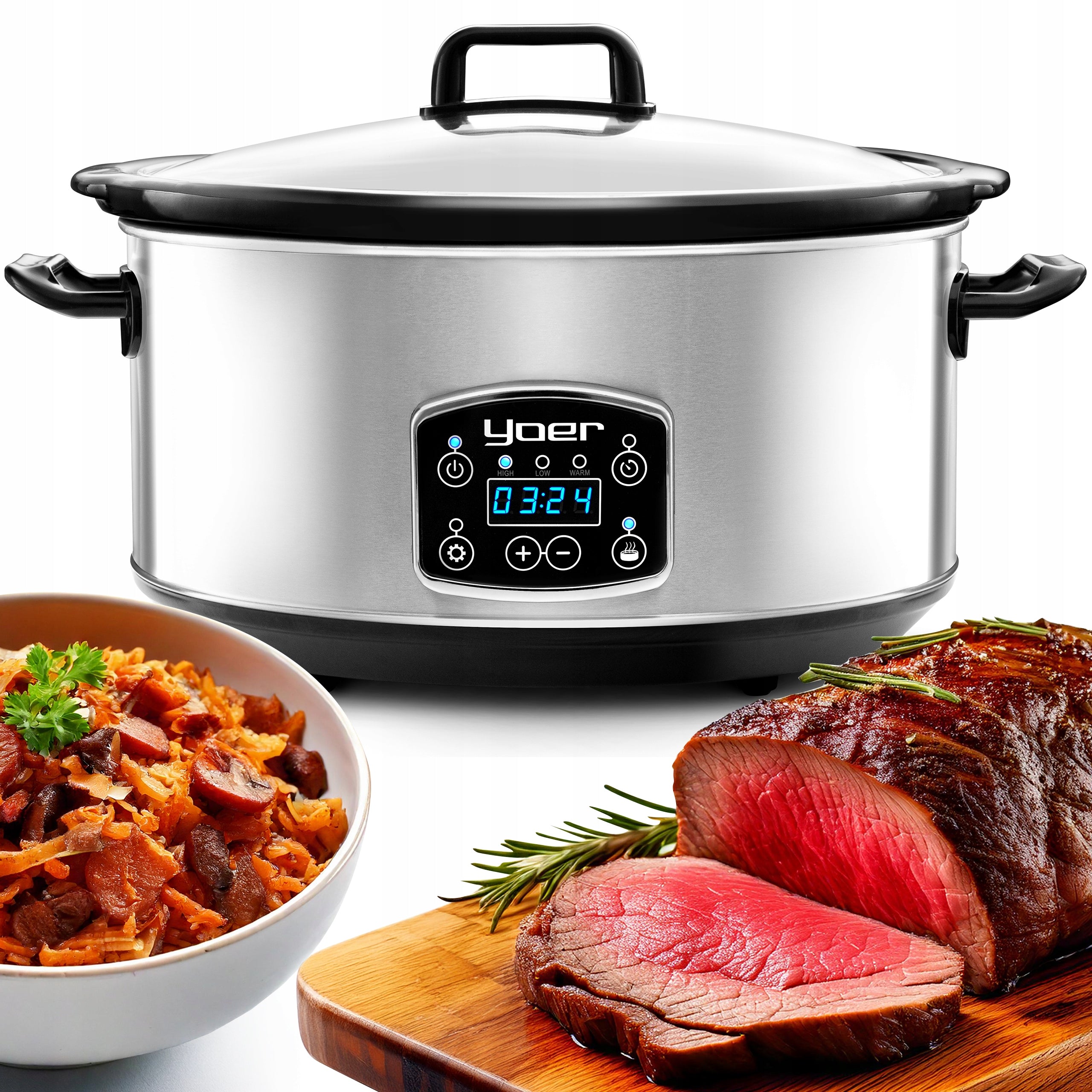 Ceramic pot Slow Cooker Yoer INOX LCD 280W 4,5L +Programmer