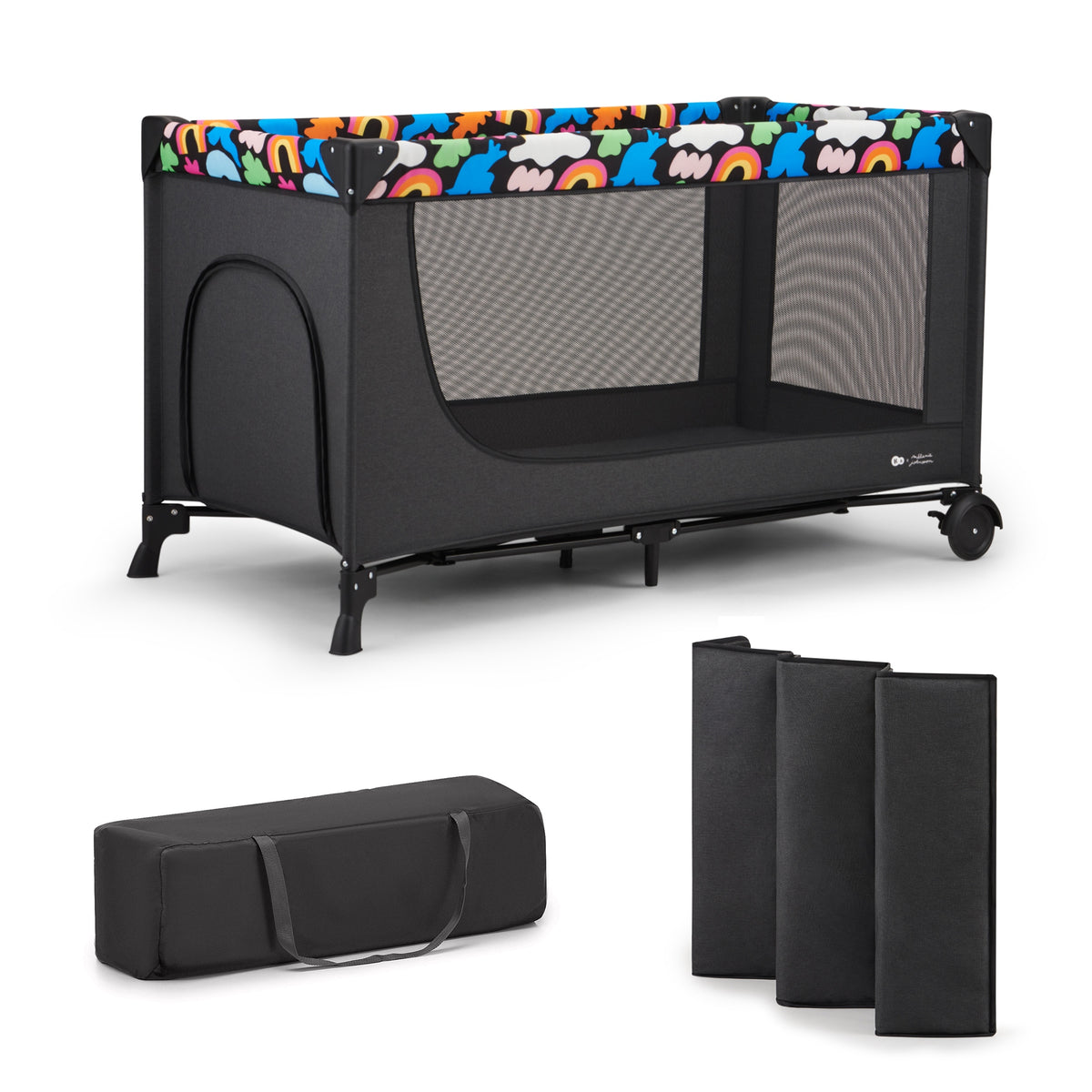 Cestovná postieľka Kinderkraft JOY 2 2v1, Happy Shapes, 129×73×76,5 cm