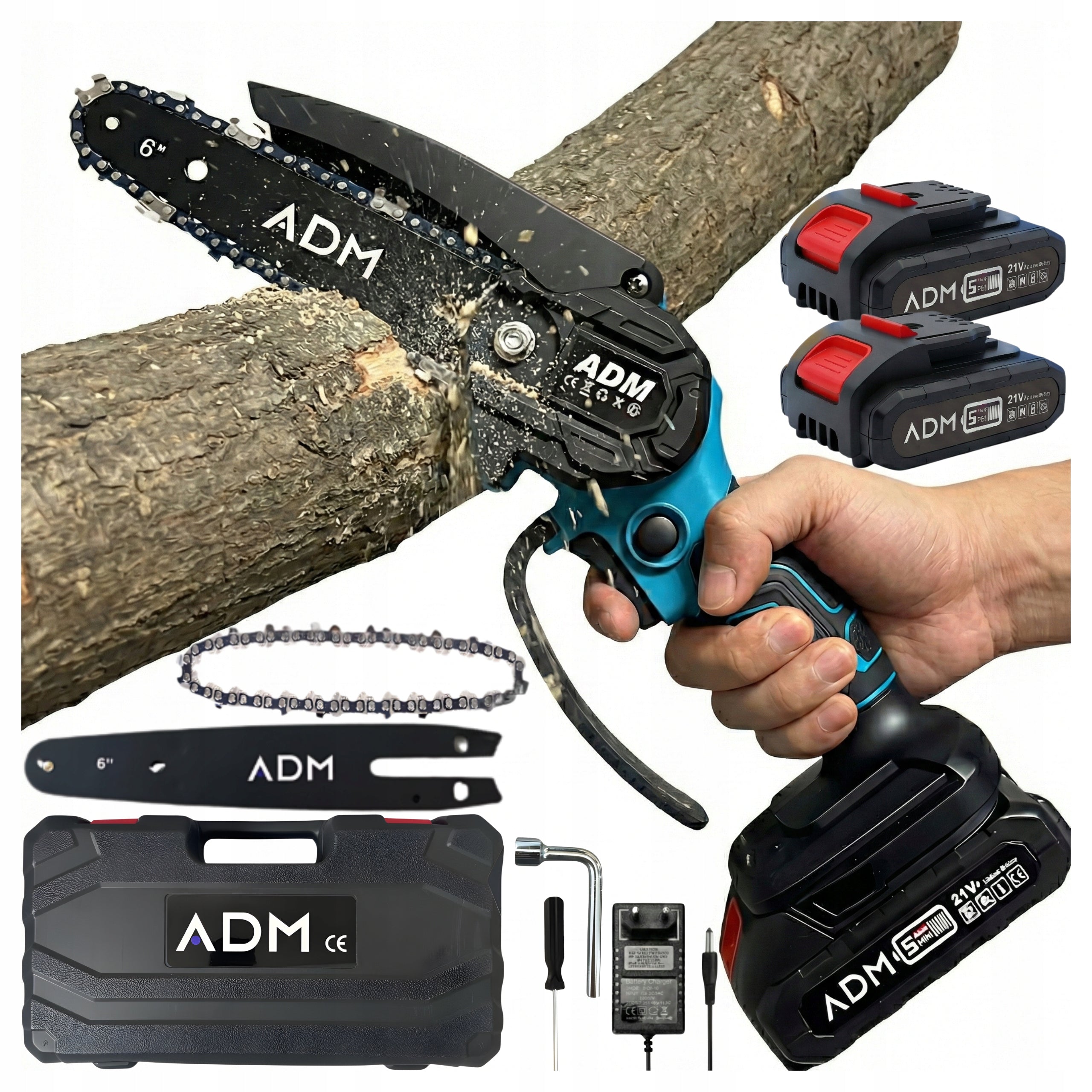 Chainsaw ADM 6 inches Cordless + 2x Battery Chain GUIDE