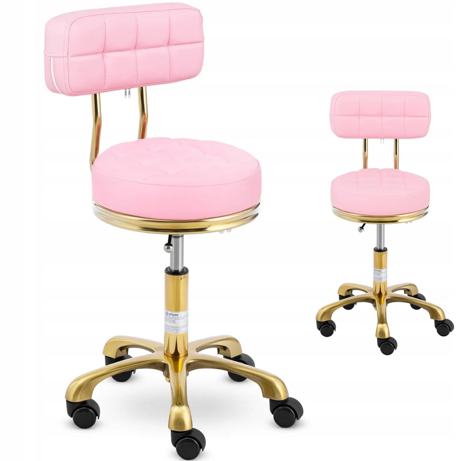 Chair cosmetic stool with backrest on wheels up to 150 kg GELA pink evil