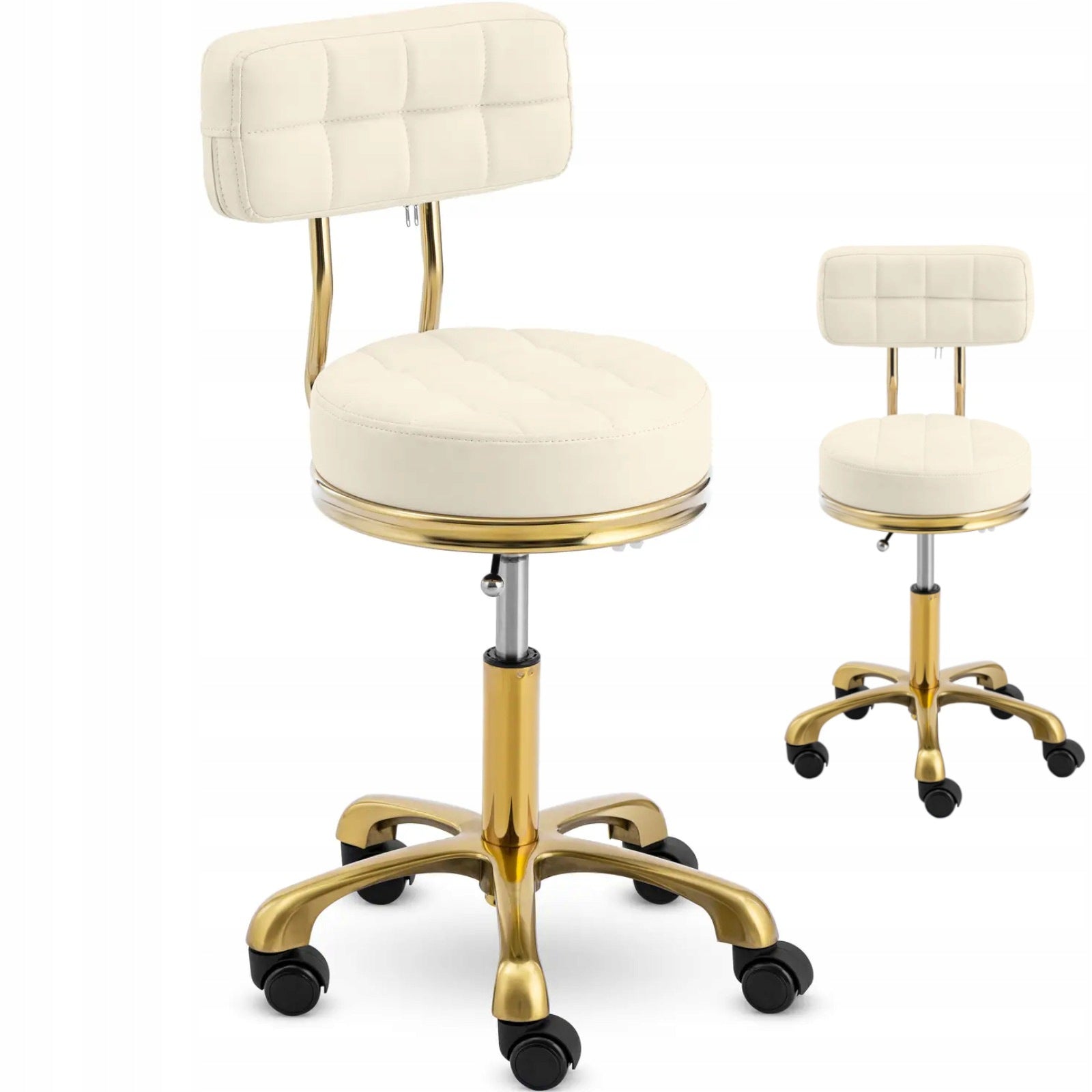 Chair stool cosmetic stool with backrest on wheels up to 150 kg GELA beige