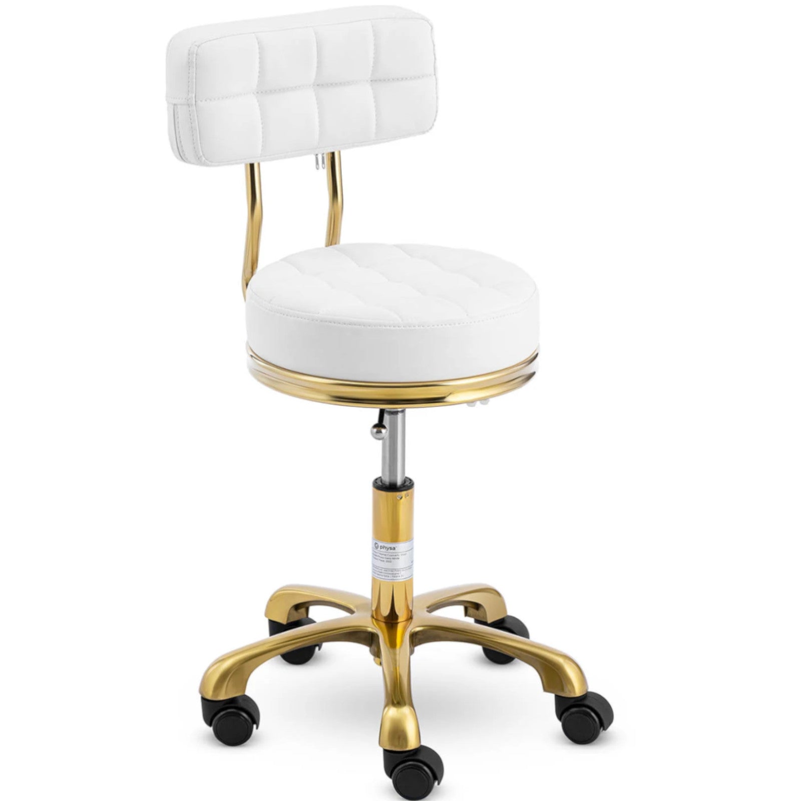 Chair stool cosmetic stool with backrest on wheels up to 150 kg GELA white Brand Physa