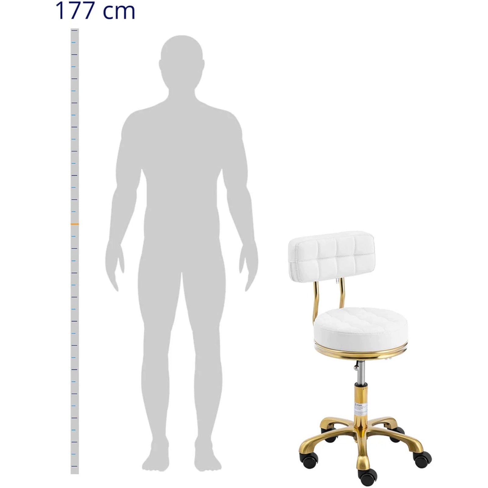 Chair stool cosmetic stool with backrest on wheels up to 150 kg GELA white Product weight with unit packaging 8.19 kg