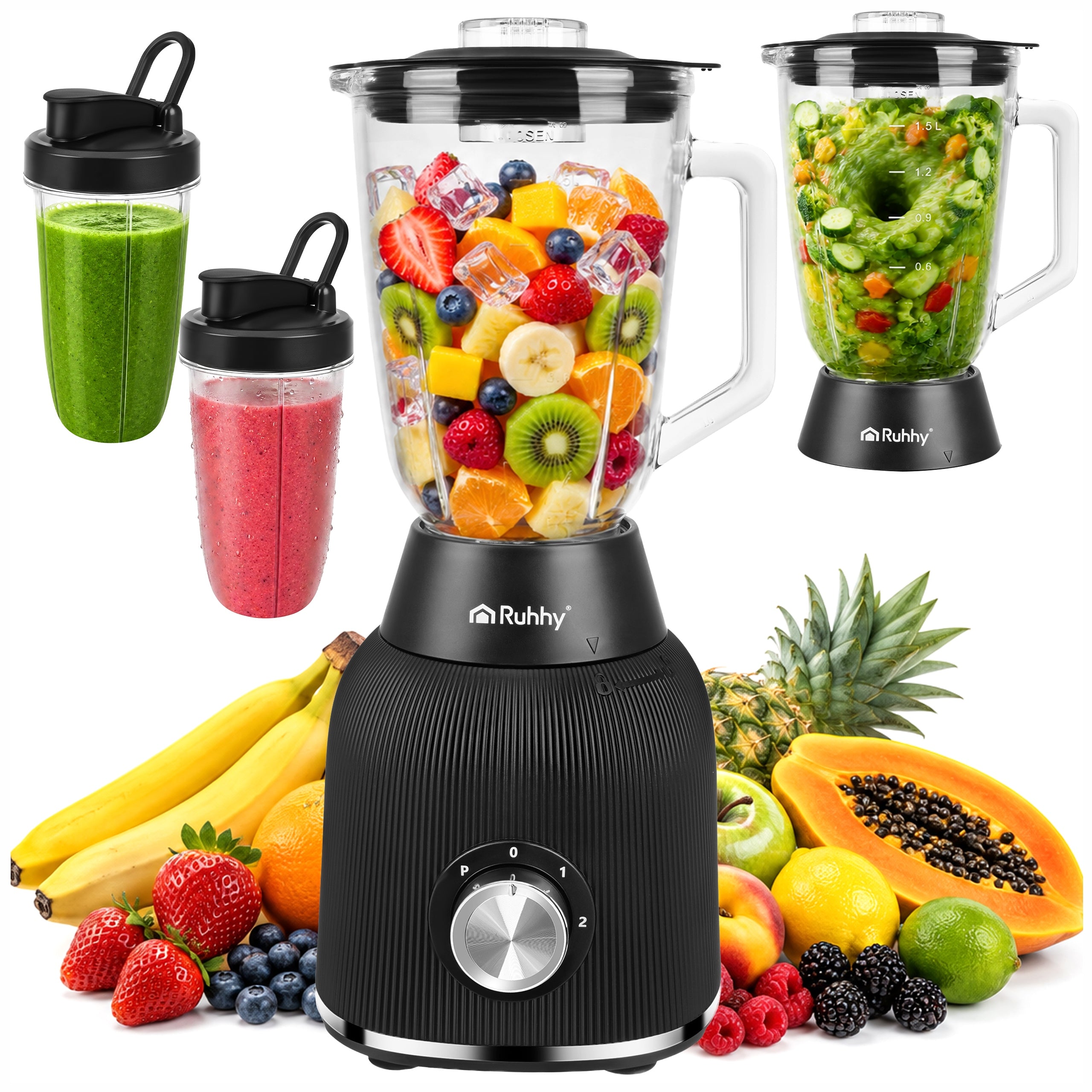Chalice Blender Glass Crushes Ice Smoothie Mixes 1200W + 2x Bottles