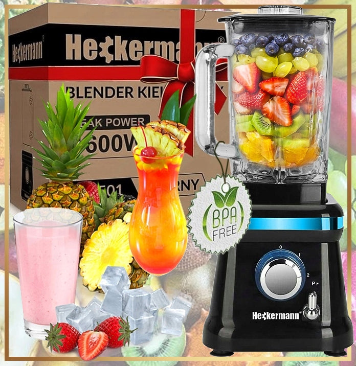 Chalice Blender STRONG for smoothie cocktails Glass 1600W 1,6L HECKERMANN Brand Heckermann