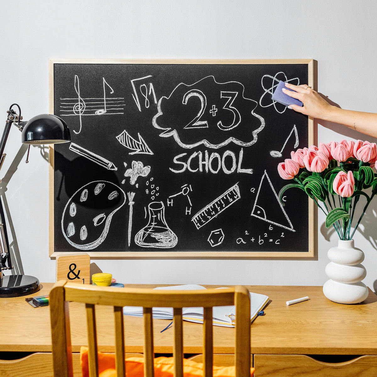 Chalkboard 80x60 cm black large wall-mounted children's desk + hooks Brand Creative Home