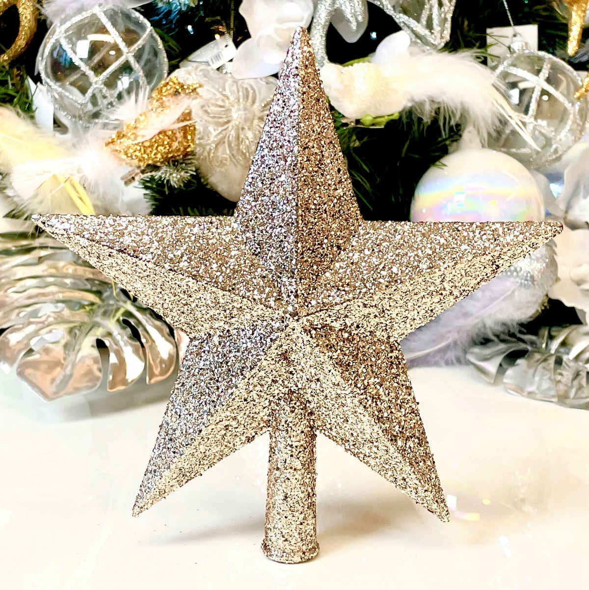 Champagne STAR FOR CHRISTMAS TREE Gold Star Spitz for the Top of the Christmas Tree 20 cm Brand Inspiruj
