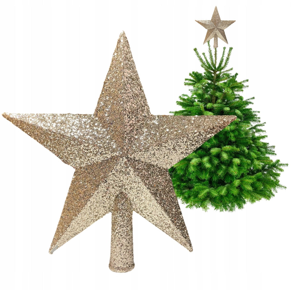 Champagne STAR FOR CHRISTMAS TREE Gold Star Spitz for the Top of the Christmas Tree 20 cm
