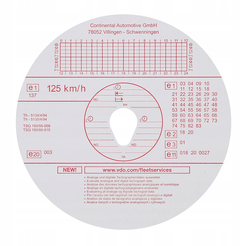 Charts for tachograph Kienzle 125-24EC4K 100 pieces Manufacturer's catalog number Tarczki Do Tachografu 125h