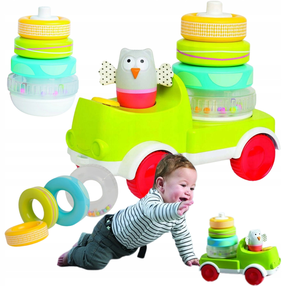 Cheerful truck Owl AUTO Tower PYRAMID educational PUZZLE toy 9m+