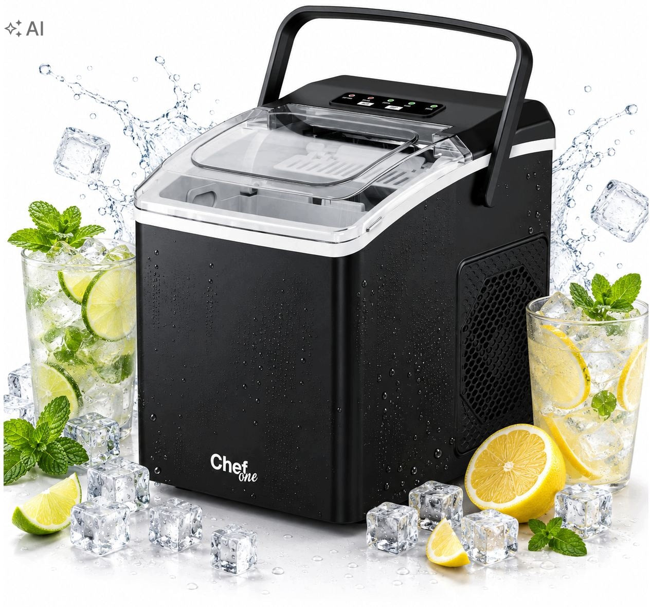 ChefOne ice cube machine fast 12kg 24h quiet black 36GW 2 sizes