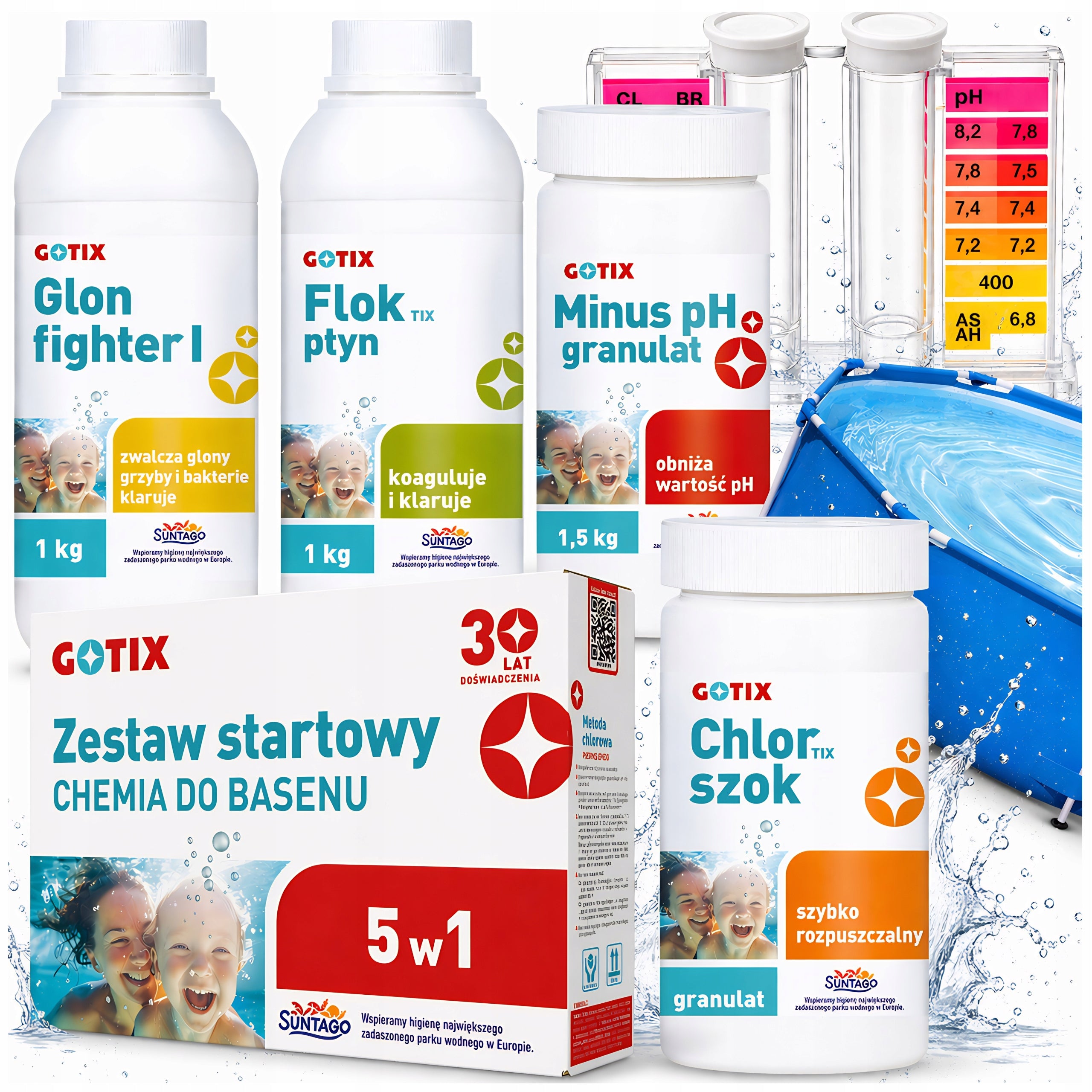 Chemistry for Pool Chlorine Pool Chemistry Starter Kit for Pool 5KG - 5in1