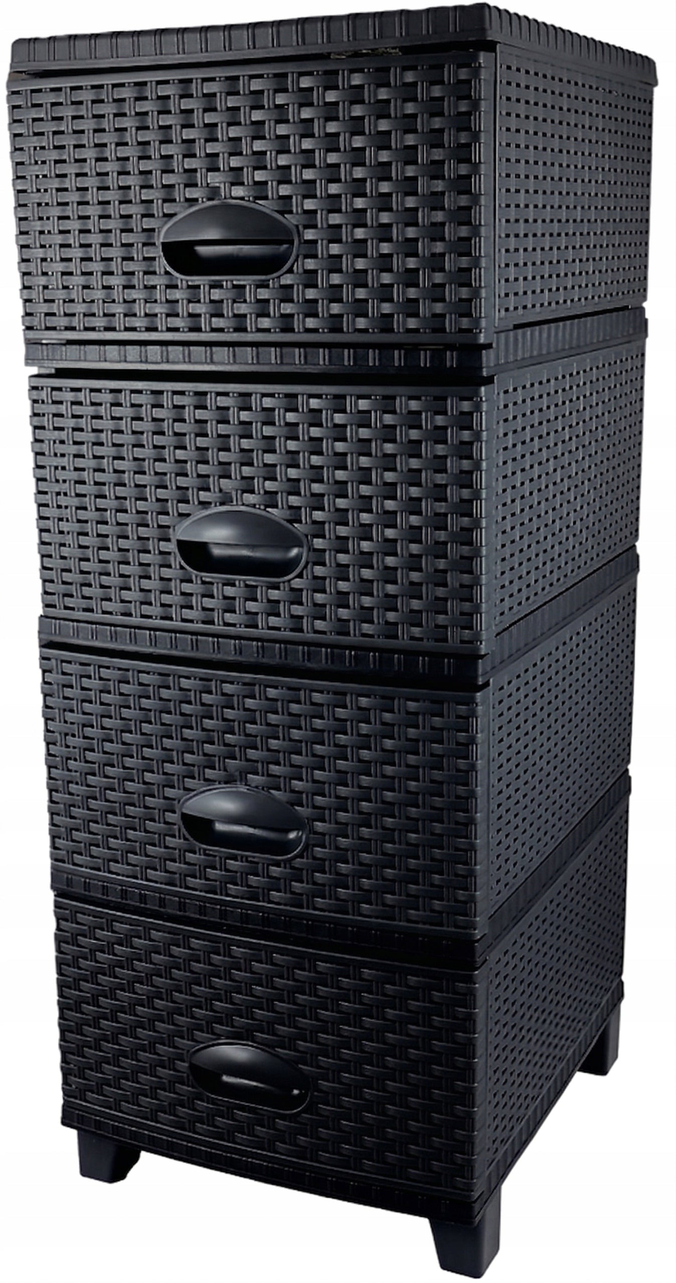 Chest of Drawers Rattan Plastic Cabinet Bookcase 4 Drawers on Legs for Bathroom XL Manufacturer code K-TRN-068-CZARNA