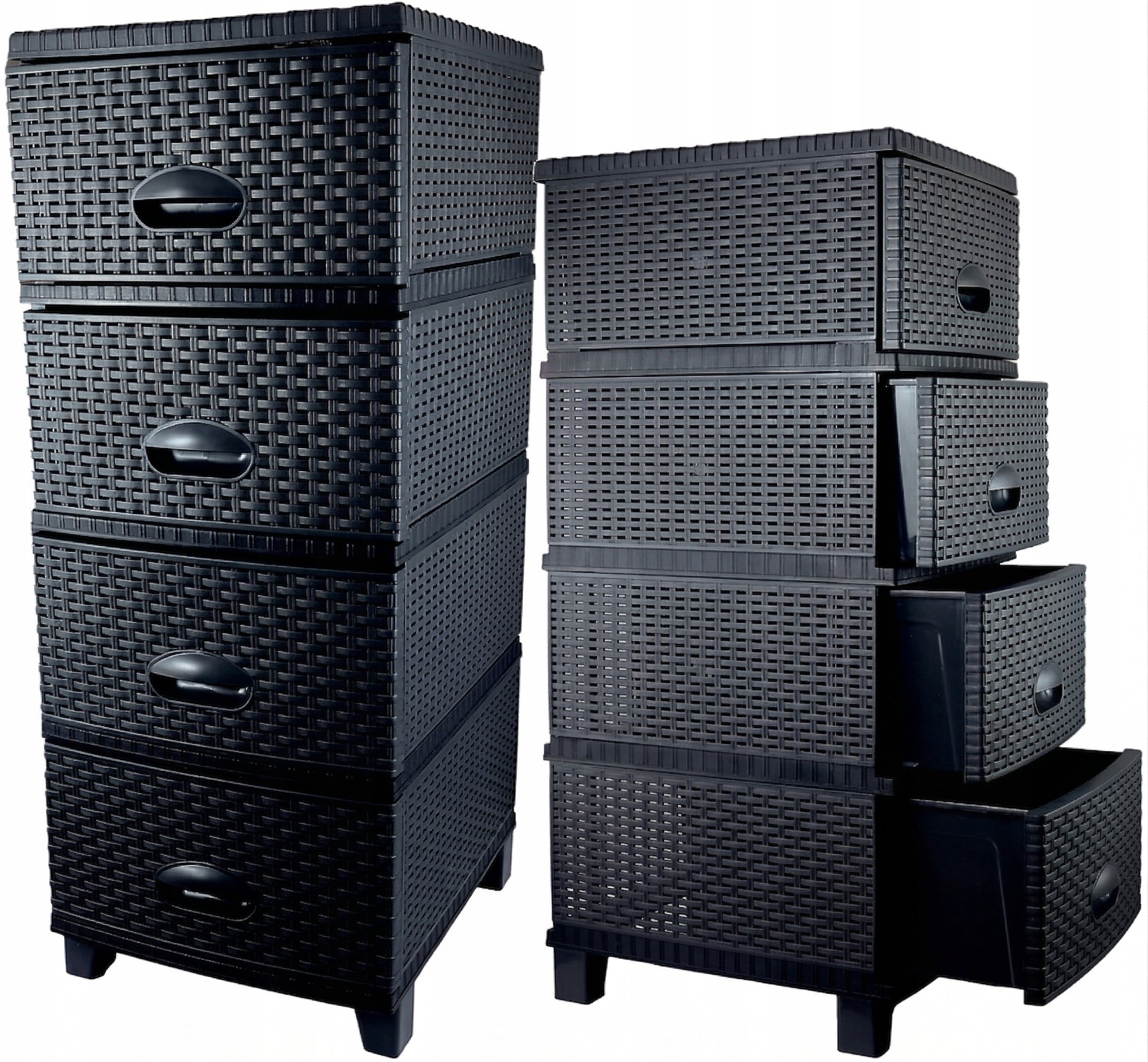 Chest of Drawers Rattan Plastic Cabinet Bookcase 4 Drawers on Legs for Bathroom XL