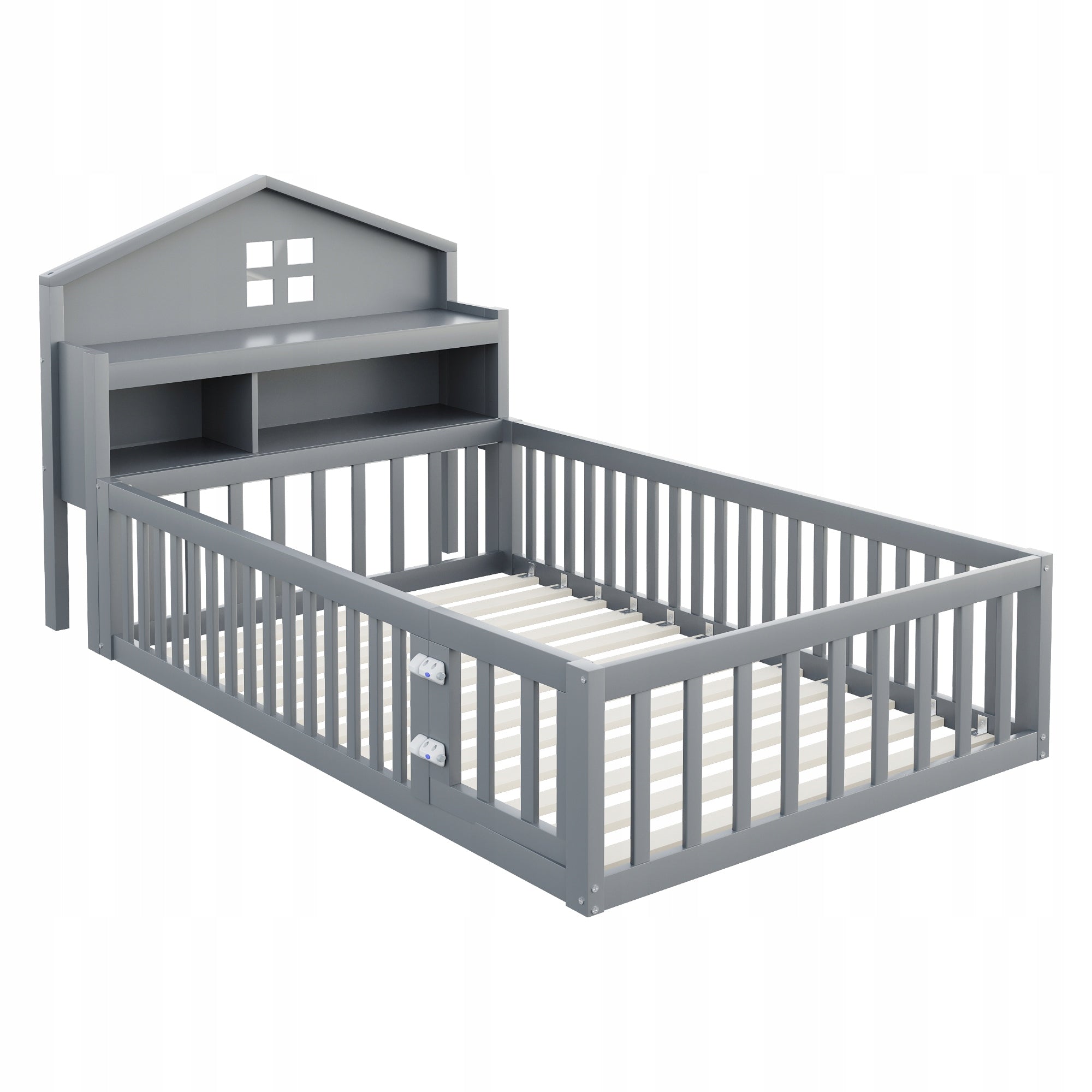 Children's 90x200 cm Bed with Wooden Frame, Storage Space, and Safety Rails Brand no brand