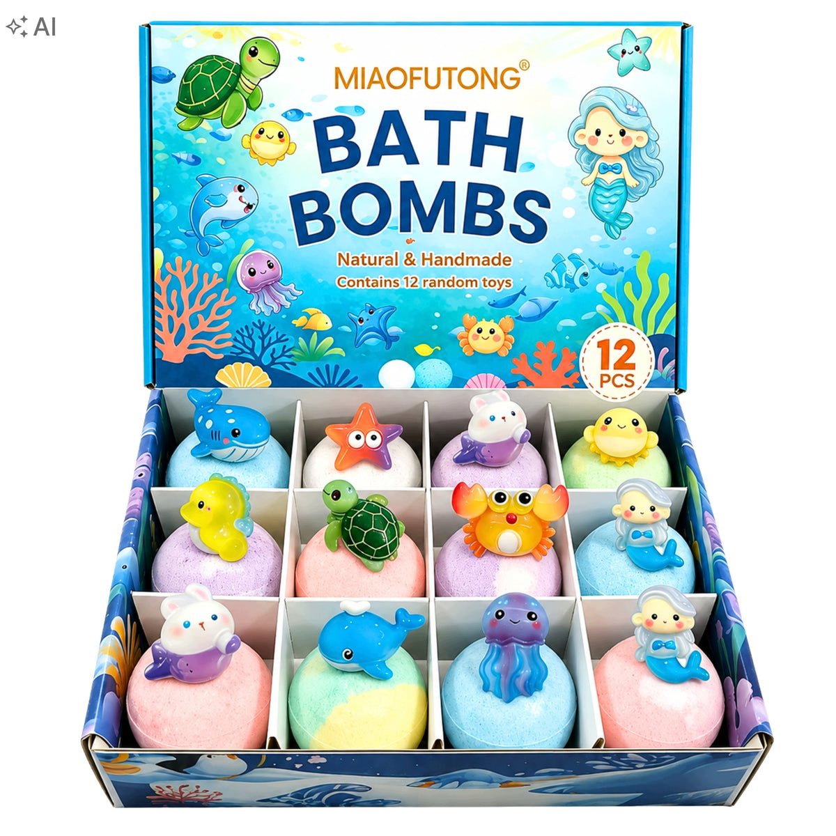 Children's Bath Balls 12 Pcs Large Set With Animal Figurines Packaging status original