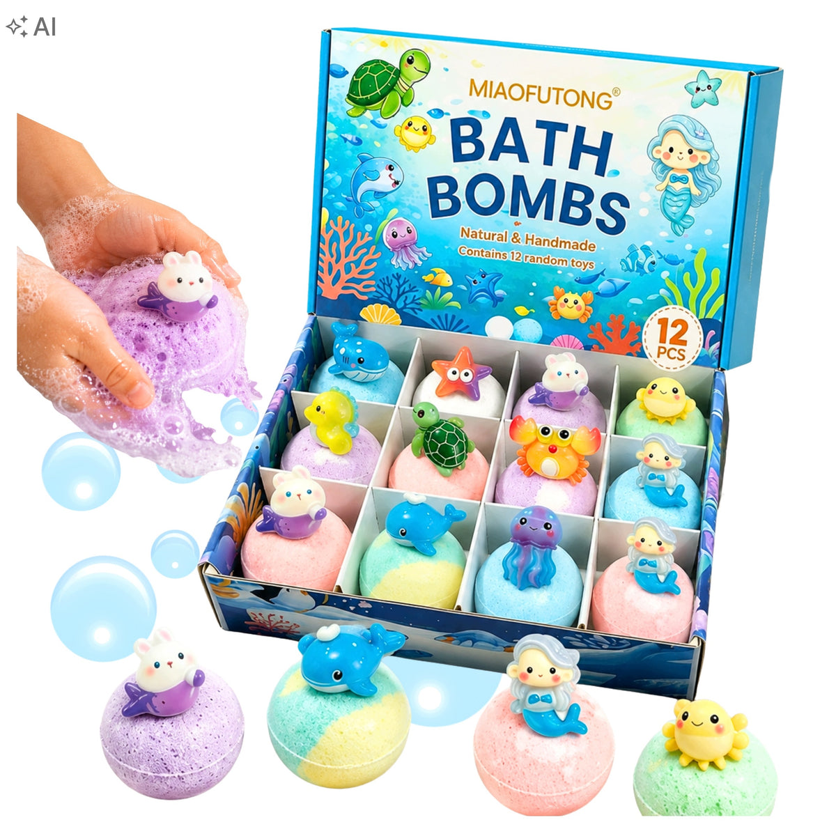 Children's Bath Balls 12 Pcs Large Set With Animal Figurines