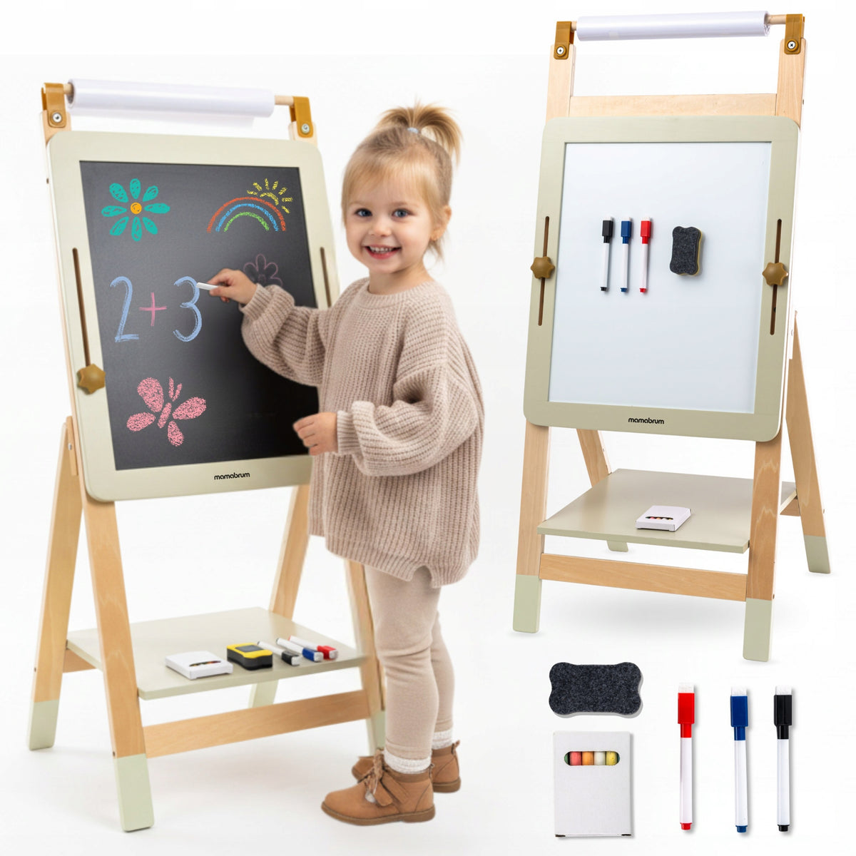 Children's Board 3in1 Wooden Magnetic Chalk Easel