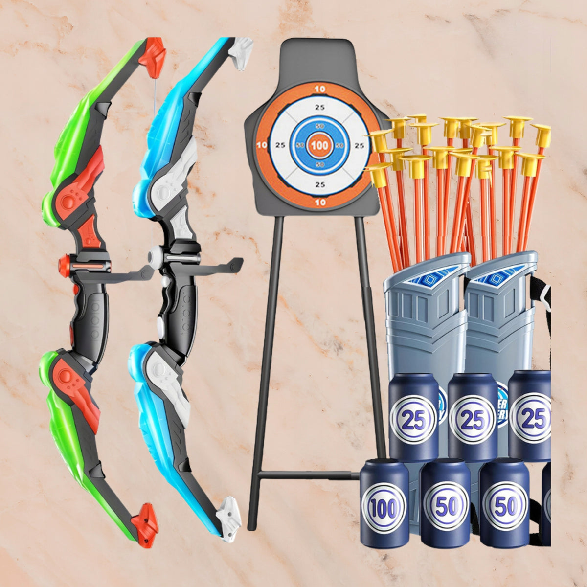 Children's Bow 2X Glowing LED 20 Shot Shield Target Quiver Can Set Manufacturer code łuki do zabawy cel strzały gra zestaw prezent