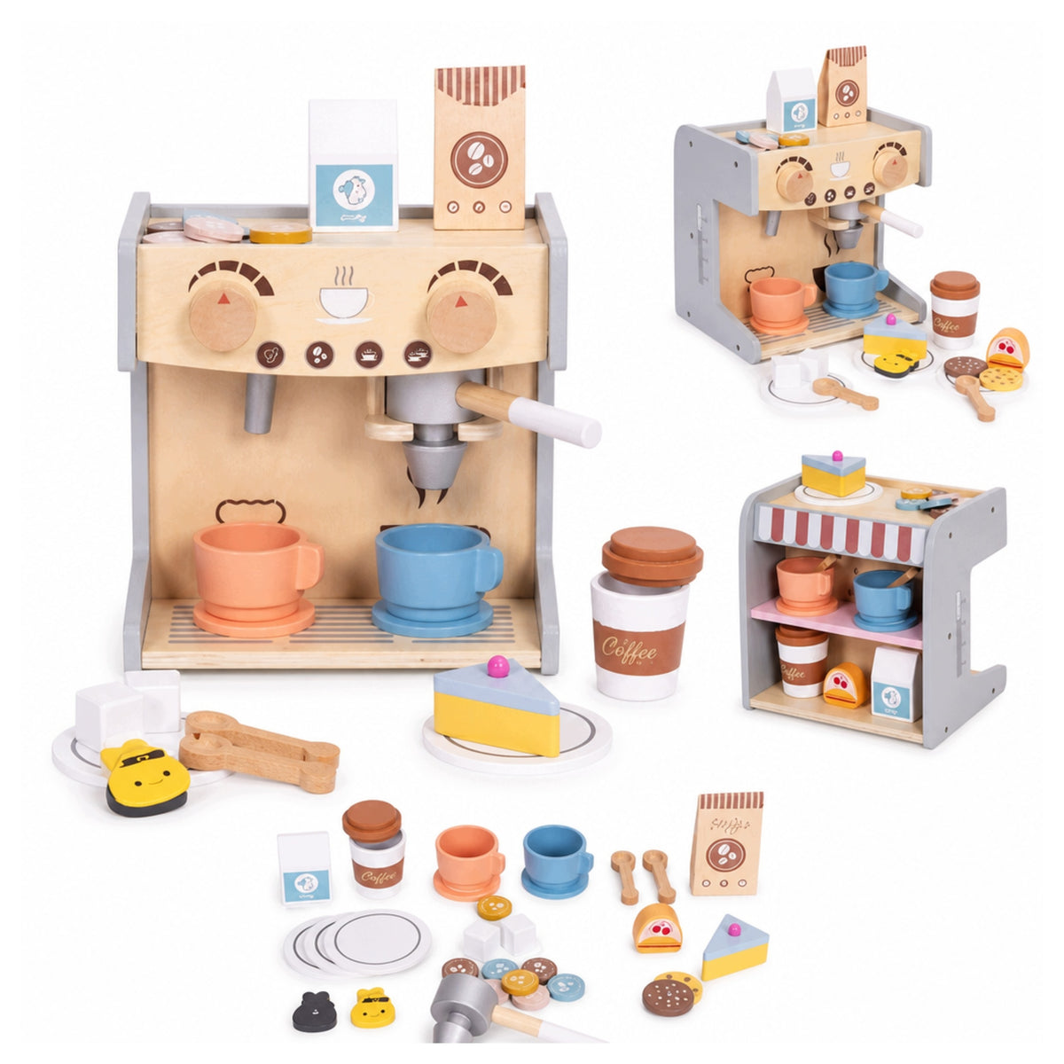 Children's Coffee Maker 2in1 Barista Set With 26 Accessories Wooden