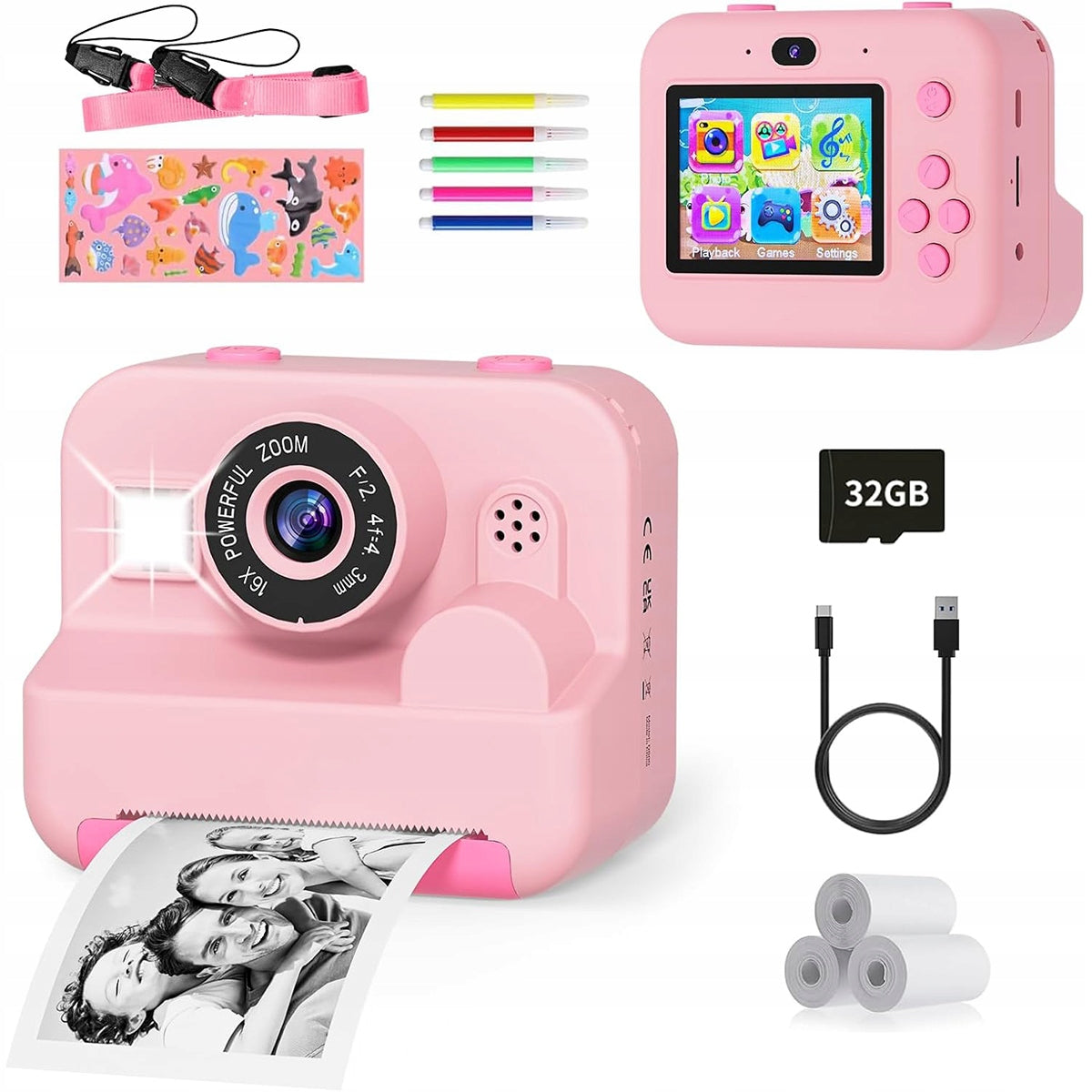 Children's Digital Camera INSTANT with Printer + Card