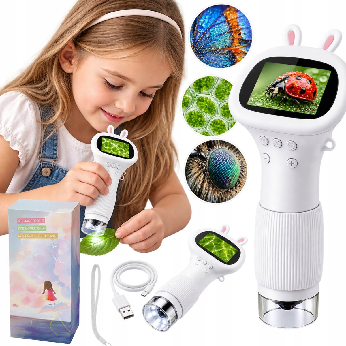 Children's Digital Microscope 1000X Screen 2" LED HD Electronic Magnifier