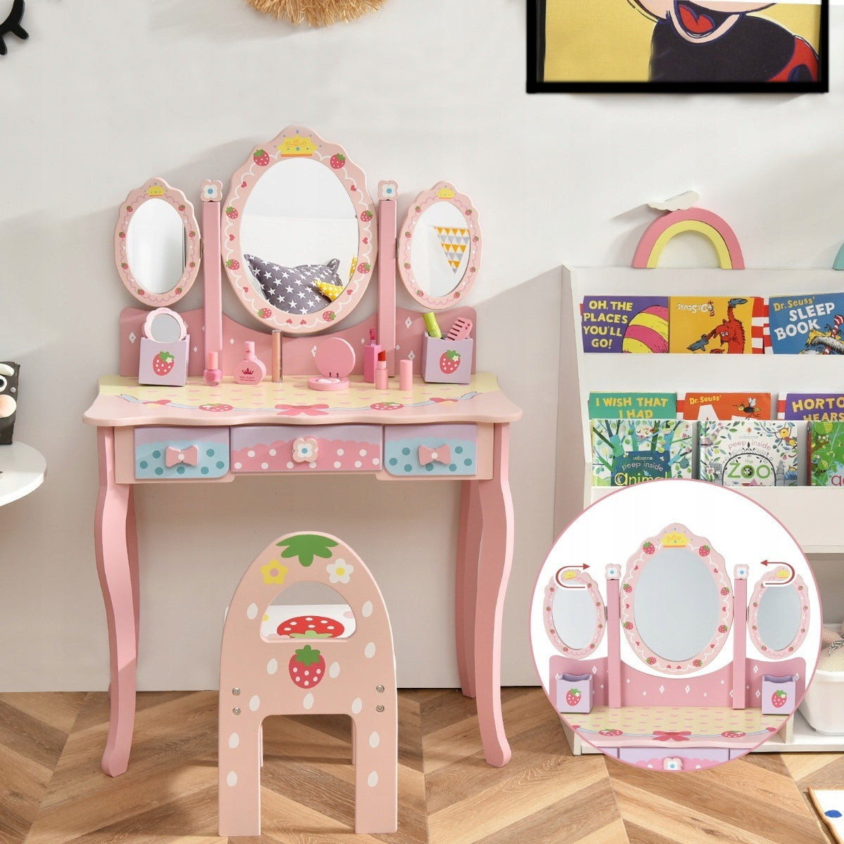 Children's Dressing Table 2in1 Desk with Mirror Drawers Highchair Learning and Fun Manufacturer code HW68594PI