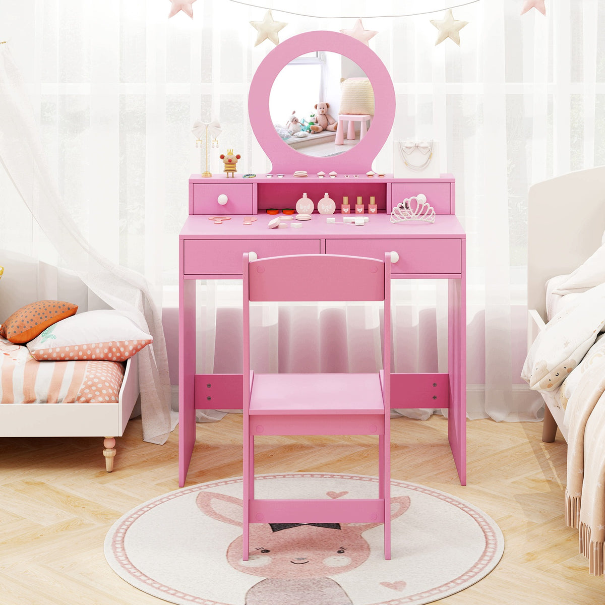 Children's Dressing Table Children's Dressing Set with Mirror and Chair Pink Manufacturer code HY10378PI