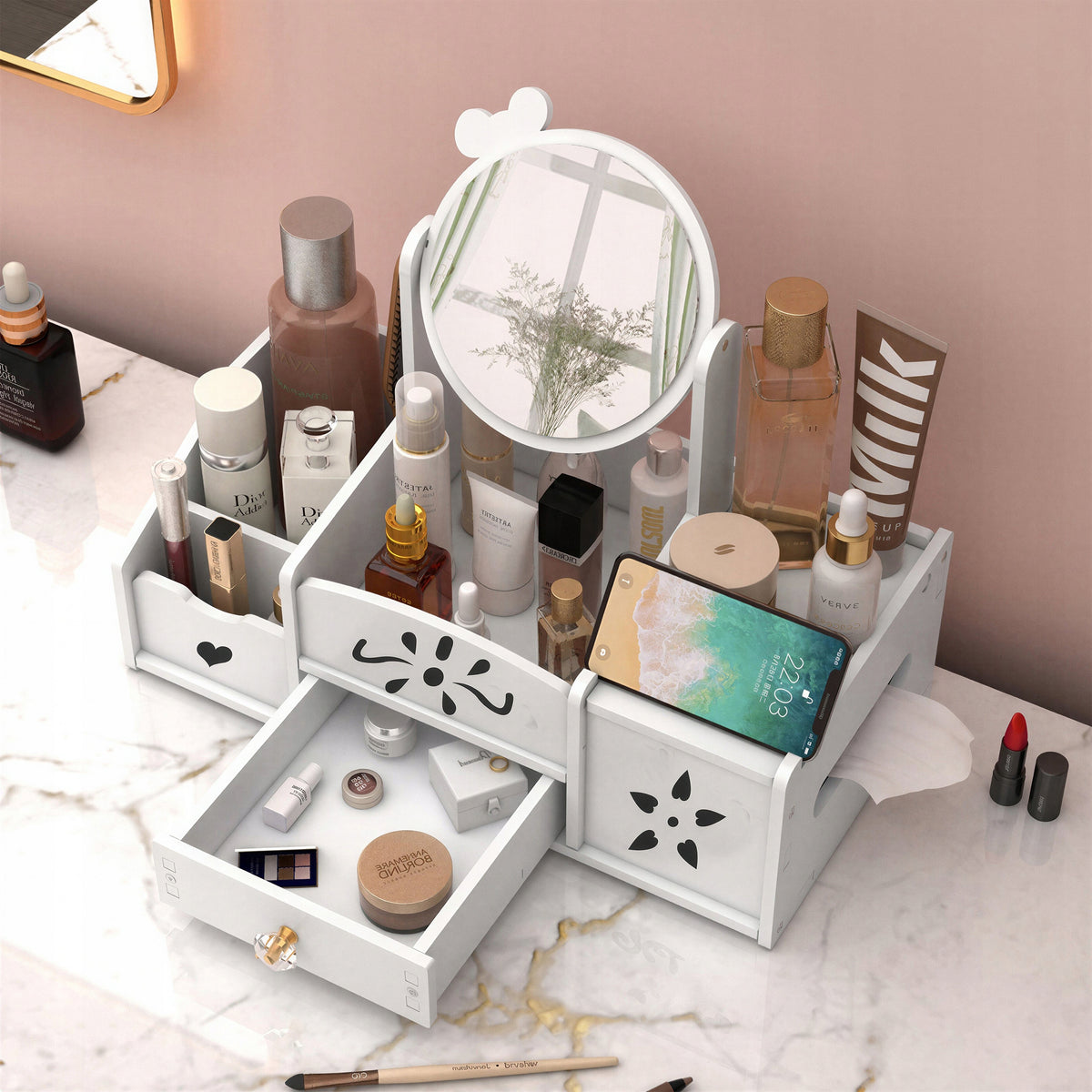 Children's Dressing Table Girls Toy Cosmetic Organizer With Mirror Series Toaletka dla dziewczynki