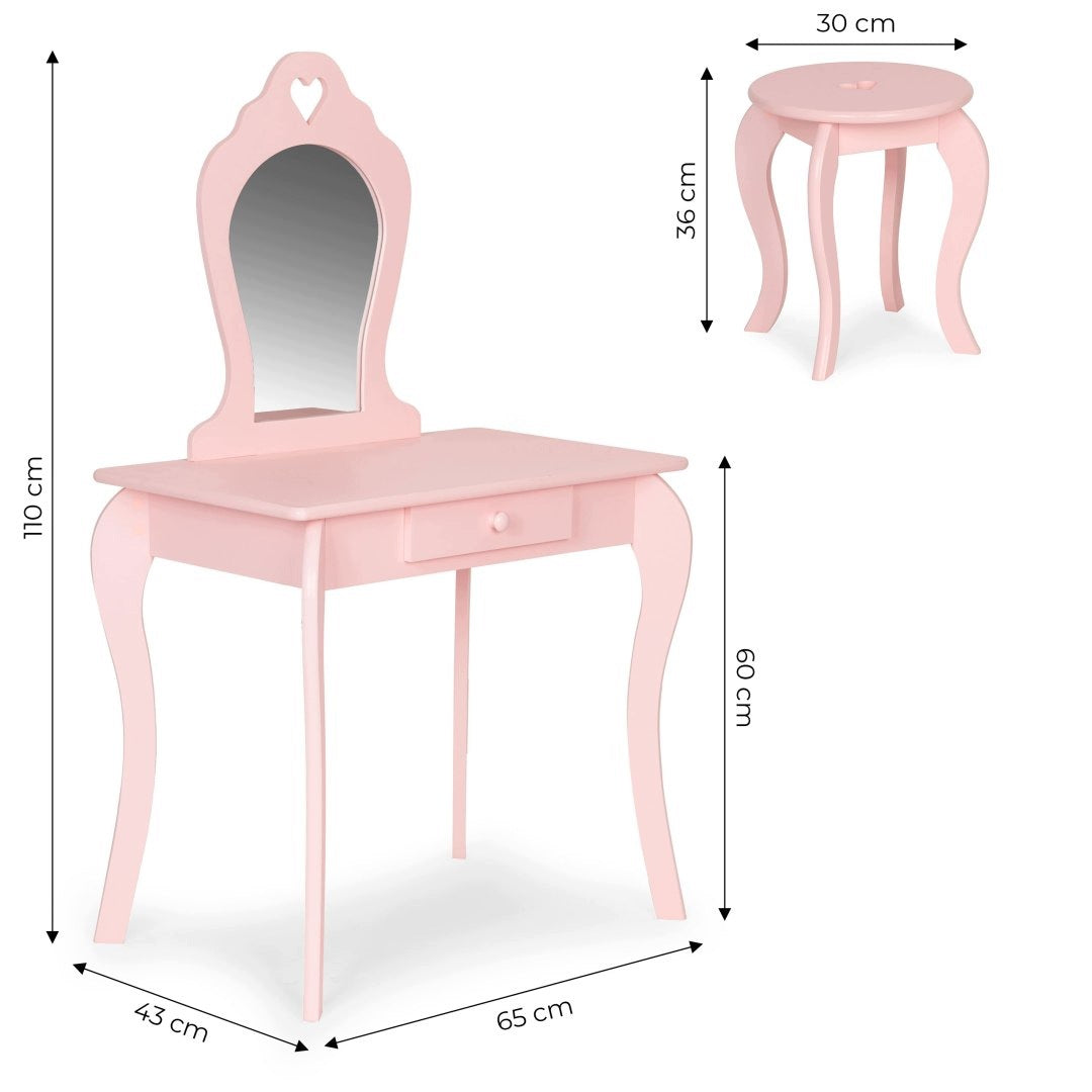 Children's Dressing Table With Mirror Stool Wooden Table For Girl Rose Packaging status original