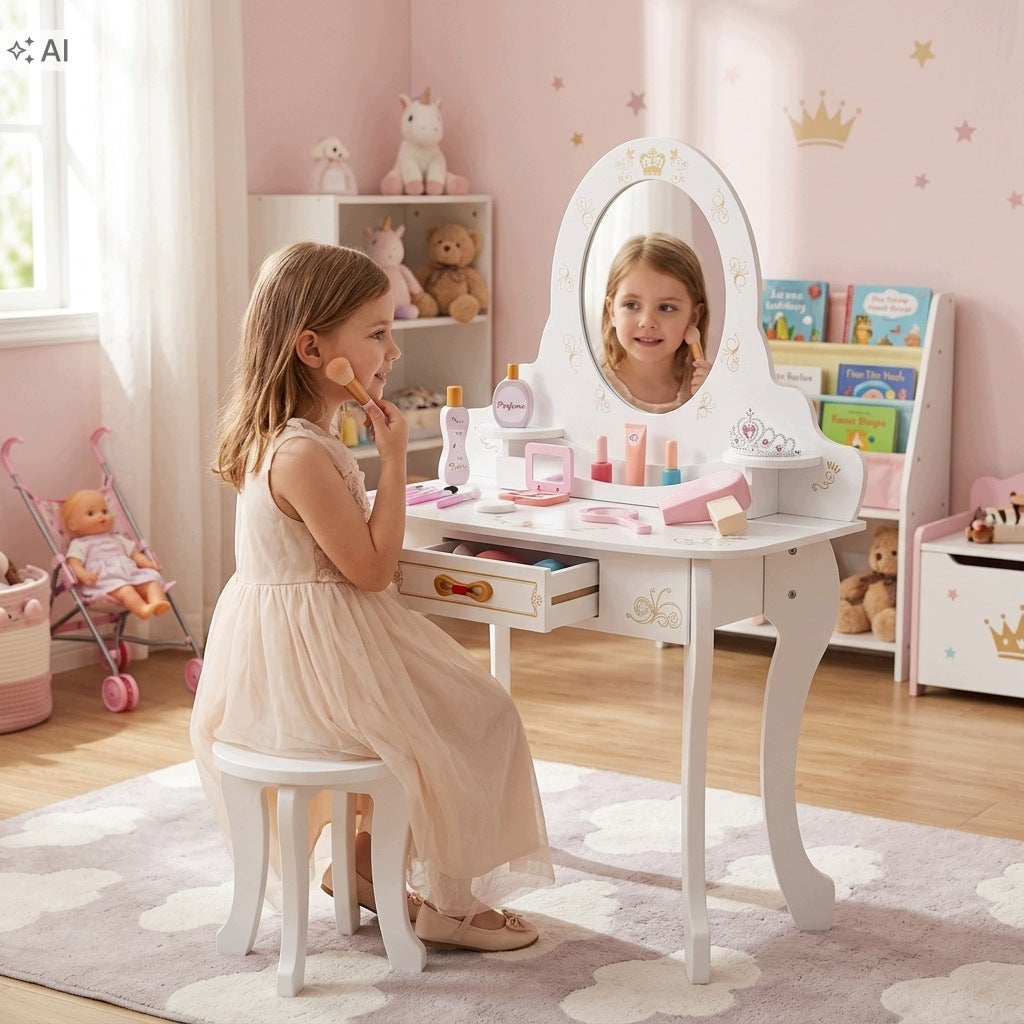 Children's Dressing Table With Mirror Wooden For Girls With Accessories White Manufacturer code Drewniana Dla Dziewczynki Z Akcesoriami Biała