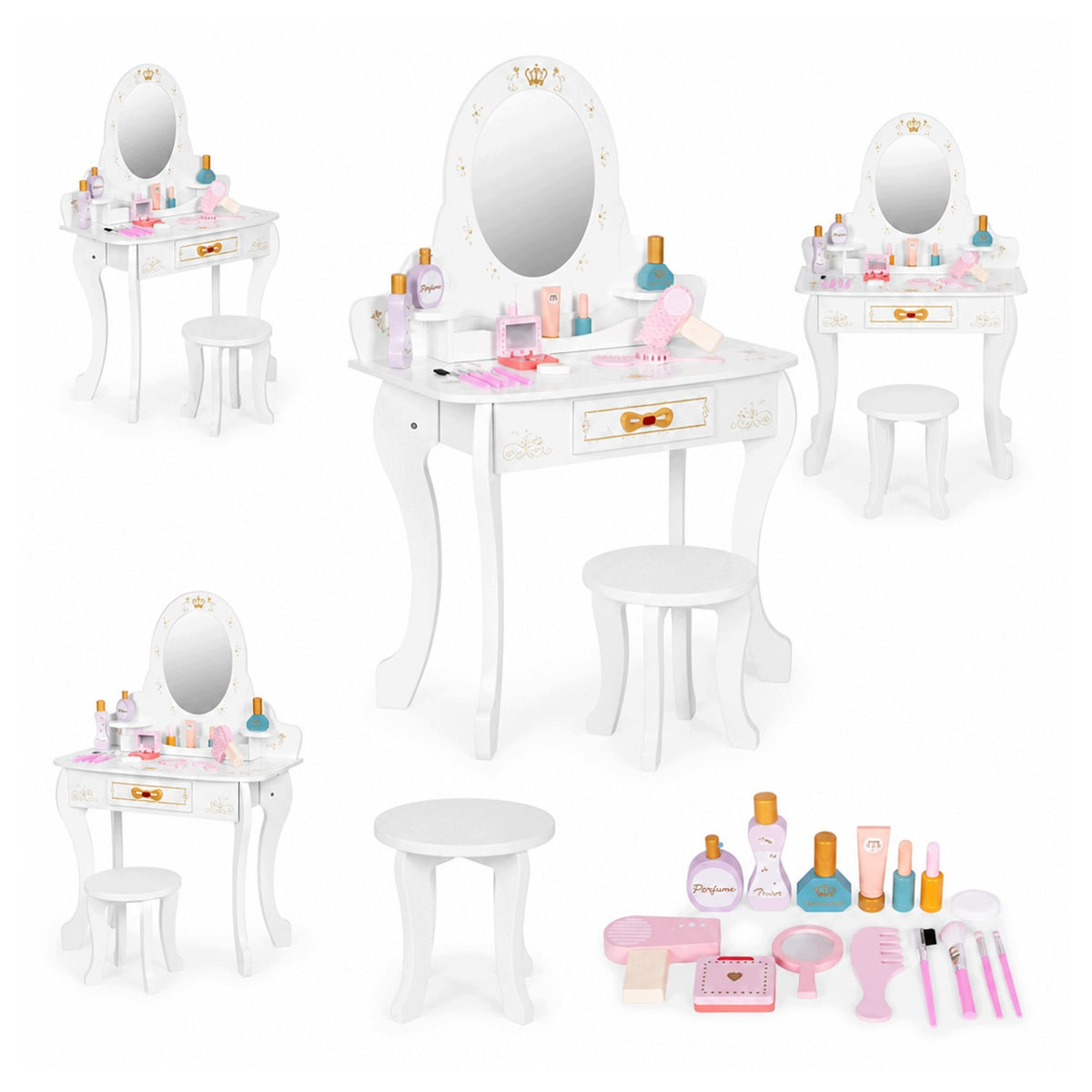 Children's Dressing Table Wooden Large With Mirror For Girls Pink Accessories