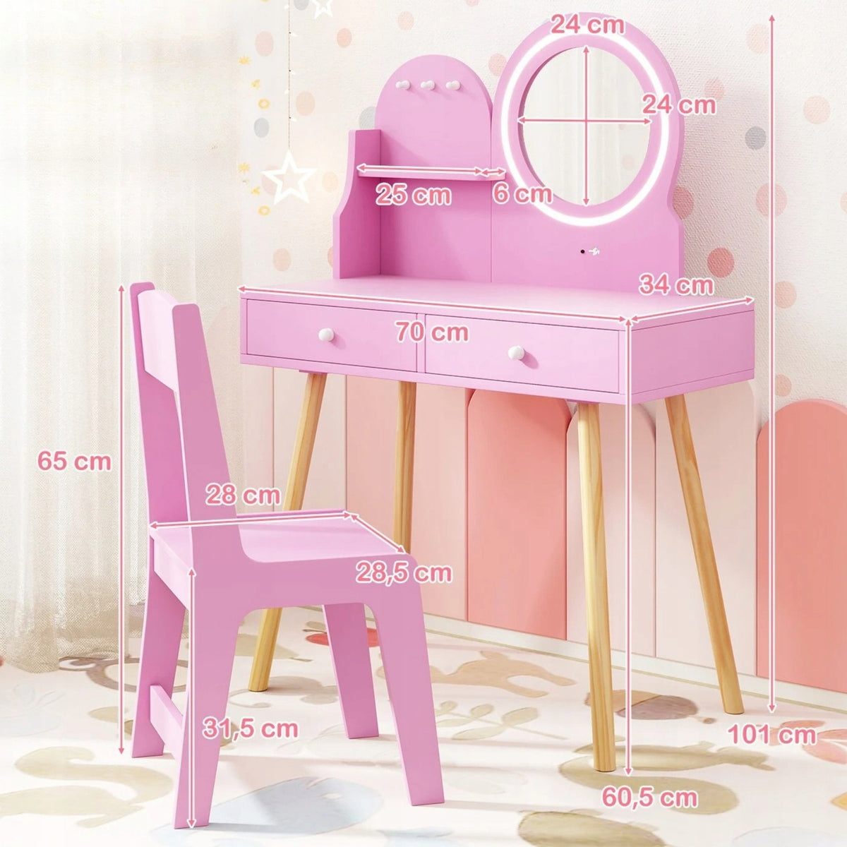 Children's Dressing Table with Backlit Mirror Children's Dressing Table Brand Costway
