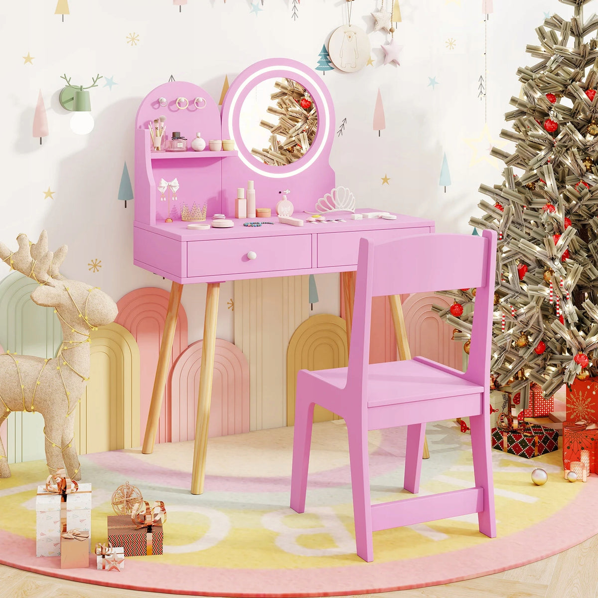 Children's Dressing Table with Backlit Mirror Children's Dressing Table Kid's age 3＋ years