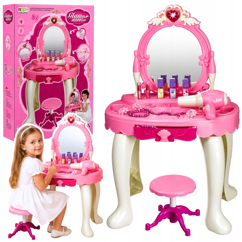 Children's Dressing Table with Chair Light Dryer Accessories Sounds Pink