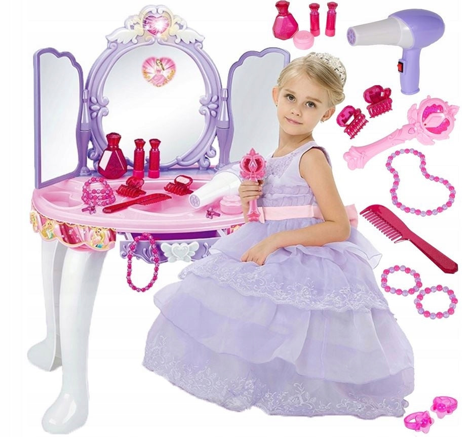 Children's Dressing Table with Mirror Beauty Salon Stool Dryer Wand-Pilot Brand Stator