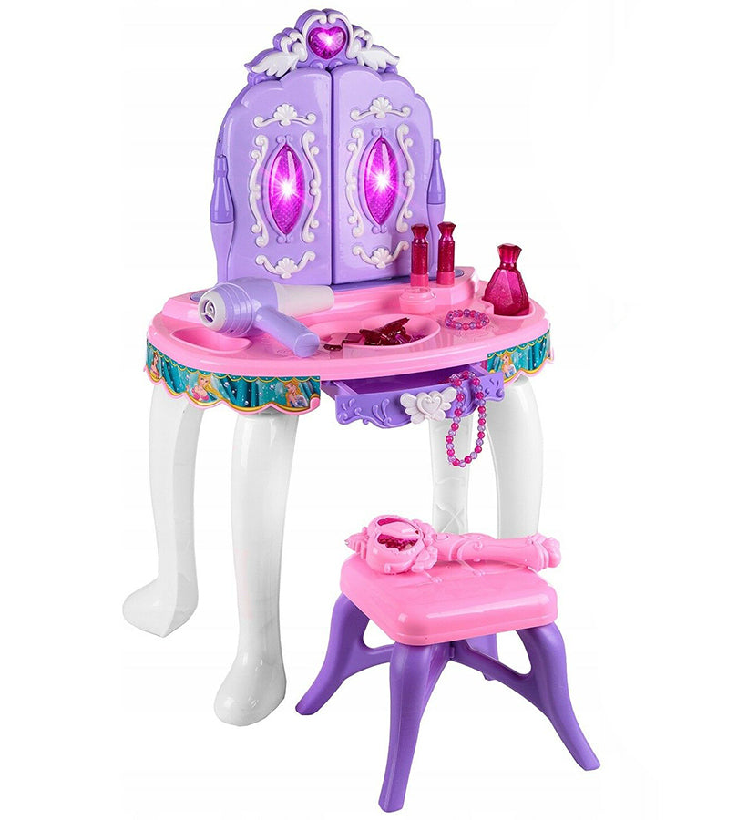 Children's Dressing Table with Mirror Beauty Salon Stool Dryer Wand-Pilot