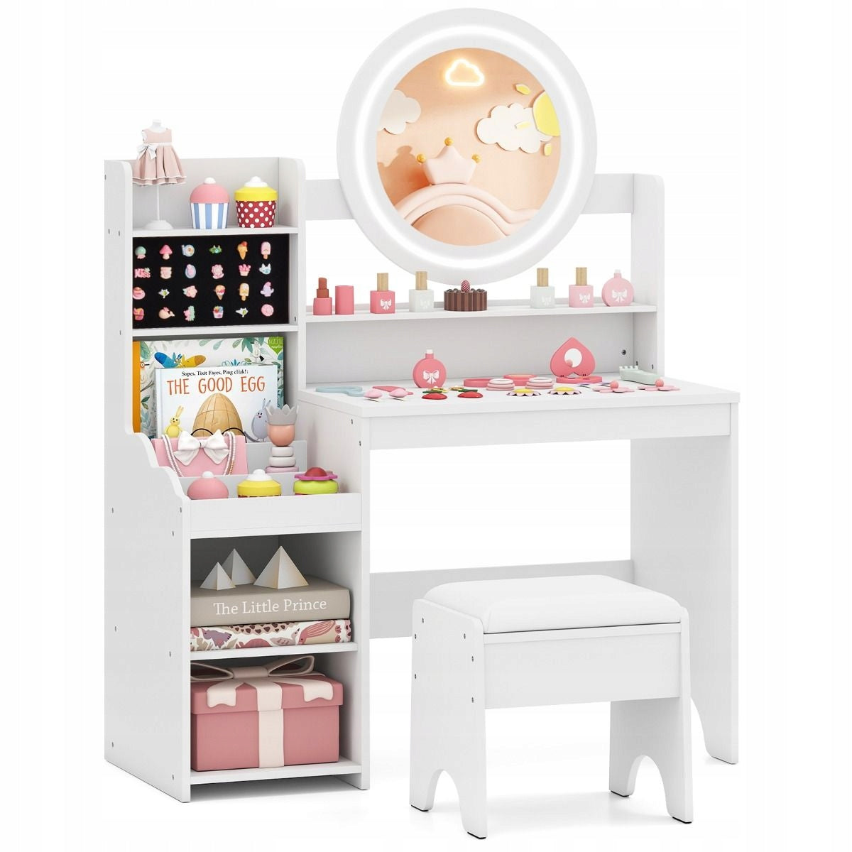 Children's Dressing Table with Mirror LED Dressing Table White