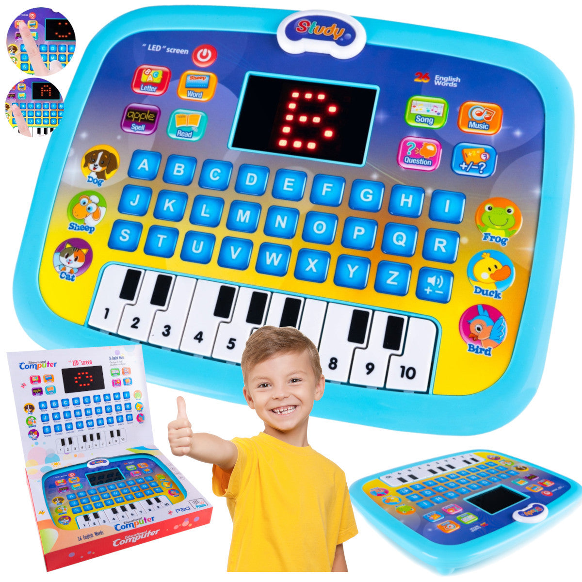 Children's Educational Laptop Computer Tablet LED Piano 3+ CE English