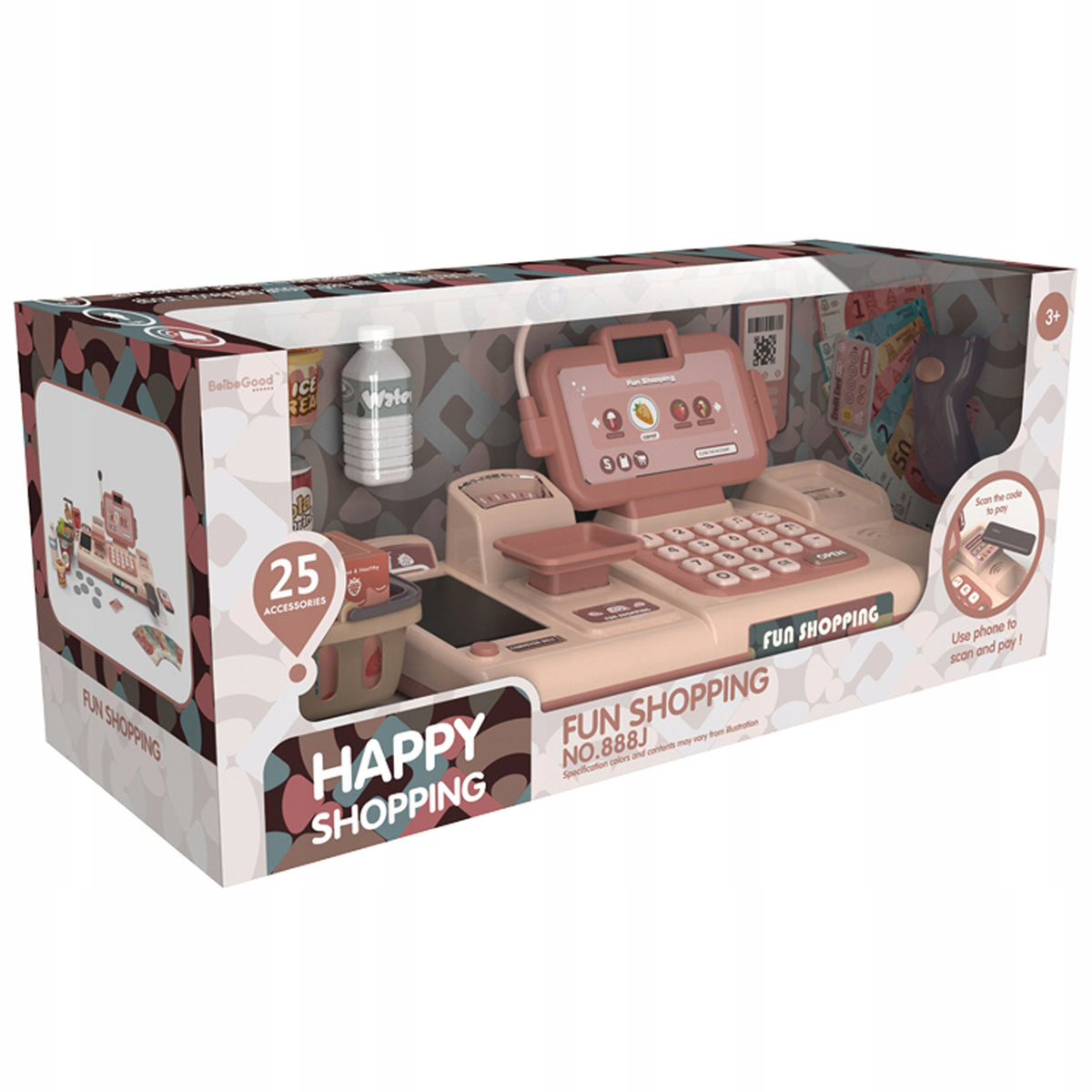 Children's Fiscal Cash Register Interactive Shop Tape Coin Weight Scanner 3in1 Packaging status original